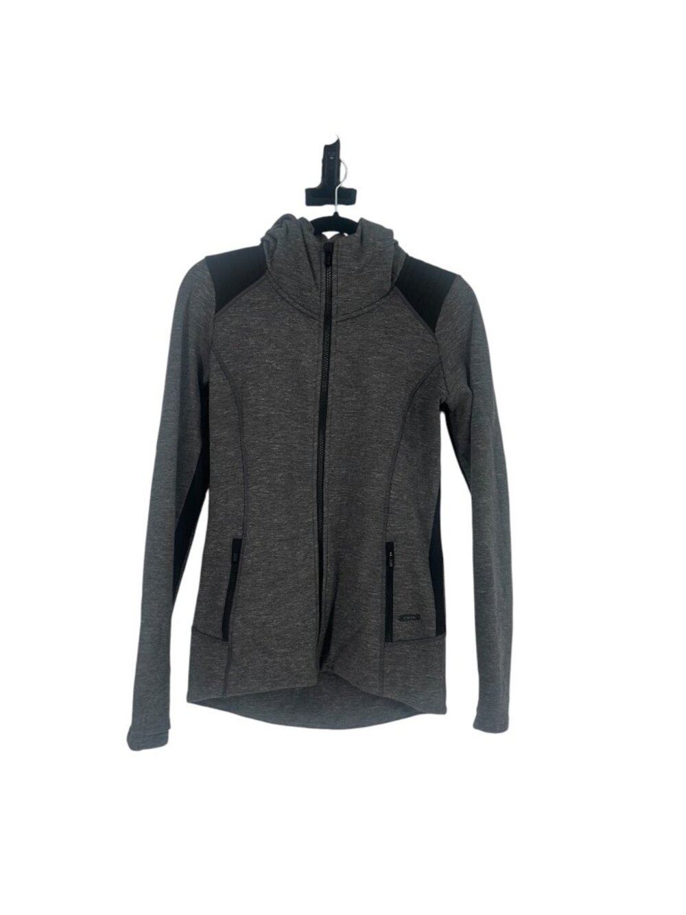 Athleta Jacket XS Gray Fleece Lined Full Zip Running Hoodie Stretch Activewear